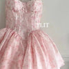 TLIT Fairy Baby Pink Printing Flowers Short Evening Dresses Spaghetti Strap Sweetheart Cocktail Dresses Customized Draped Gowns