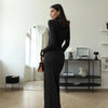 Mozision Rollkragen Oberschenkelhohes Schlitz Sexy Maxikleid für Damen Mode Langarm Drapierte Bandage Bodycon Club Langes Kleid