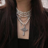 Goth Rosenblume Imitation Perlen Kreuz Anhänger Halskette für Frauen Mehrlagige Perlenketten Ästhetischer Vintage Luxus Schmuck