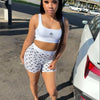 Summer Women Crop Top Shorts Set 2 Piece Sleeveless Moon Printed Sports Club Party Cexy Street Outfit