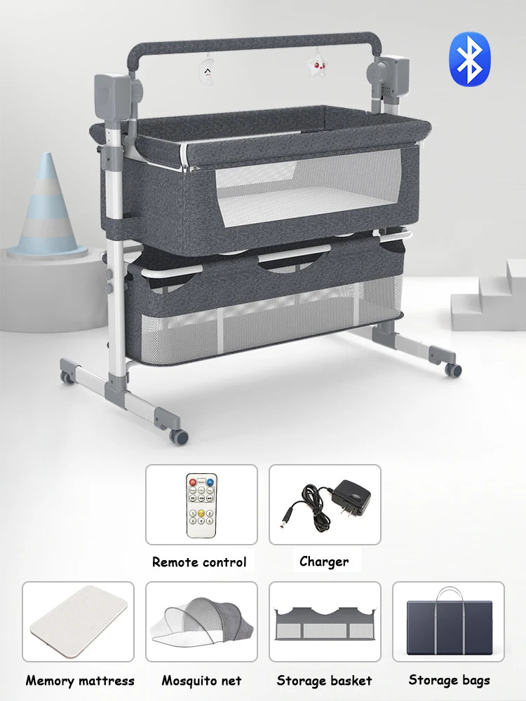 Babybett Babywiege Neugeborenen Beistellbett Tragbares Reisebett mit Moskitonetz Schlafwiege Baby Schaukelbett