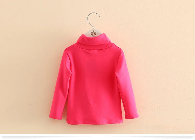 2025 Spring Autumn 2-10 Years Children'S Candy Color Sweet Long Sleeve High Neck Unisex Kids Girl Boy Basic Turtleneck T-Shirt