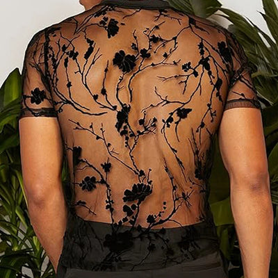 Sommer Herrenkleidung Mesh Spitze Strick T-Shirt Streetwear Hollow-Out O-Ausschnitt Pullover Kurzarm T-Shirts Rose bedruckte Luxus-Strickwaren