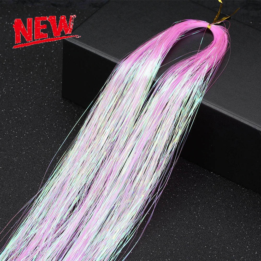 Shiny Sparkle Hair Tinsel 150PC/120cm Thin Colorful Rainbow Silk Hair Extensions Dazzles Women Hippie for Braiding Headdress
