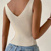 New Summer Women Drawstring Front Ribbed Knit Tops Femme Sexy V Neck Sleeveless Crop Top Clothes High Stretch Split Cropped Tank
