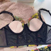 French Ladies Transparent Mesh Corset Sexy Shaper Thin Bra Set Night Club Sweet Cropped Top Girls Hot Bra and Panties Bralette