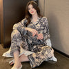 Frühling Herbst Neuer Satin-Seidenpyjama für Damen Mode Langarm Lange Hose Hochwertig Elegant Bequem Revers Loungewear