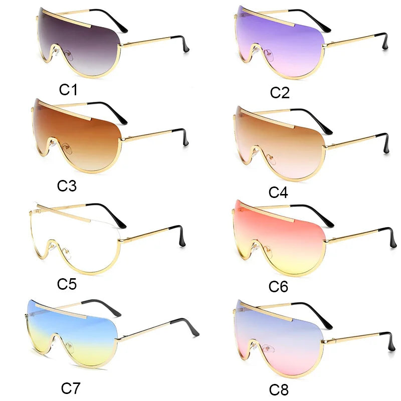 Metallische Oversized Punk Sonnenbrille Damen Semi-Randlose Schutzbrille Shield Lens Designer Große Sonnenbrille Damen Modeaccessoires