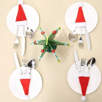 Weihnachtsmützen-Bestecktasche Weihnachtsmützen-Gabelmesser-Besteckbeutel Weihnachtsdekoration 2024 Weihnachtsornament Navidad 2025