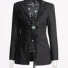 TWOTWINSTYLE Patchwork Lace Up Hohl-Blazer für Damen mit gekerbtem Kragen, langen Ärmeln, Tunika, Designer-Blazer, weibliche Mode Neu