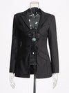 TWOTWINSTYLE Patchwork Lace Up Hollow Out Blazer For Women Notched Collar Long Sleeve Tunic Designer Blazers Female Fashion New