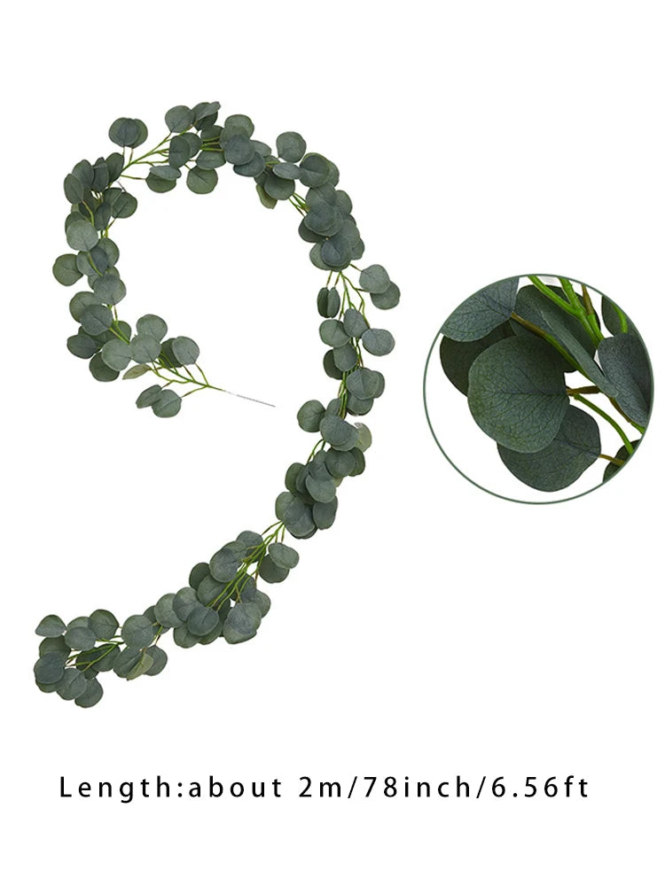 1pc Artificial Eucalyptus Leaves Greenery Garland Faux Plant Spring Vines with White Flowers Berries for Wedding Home Party Deco