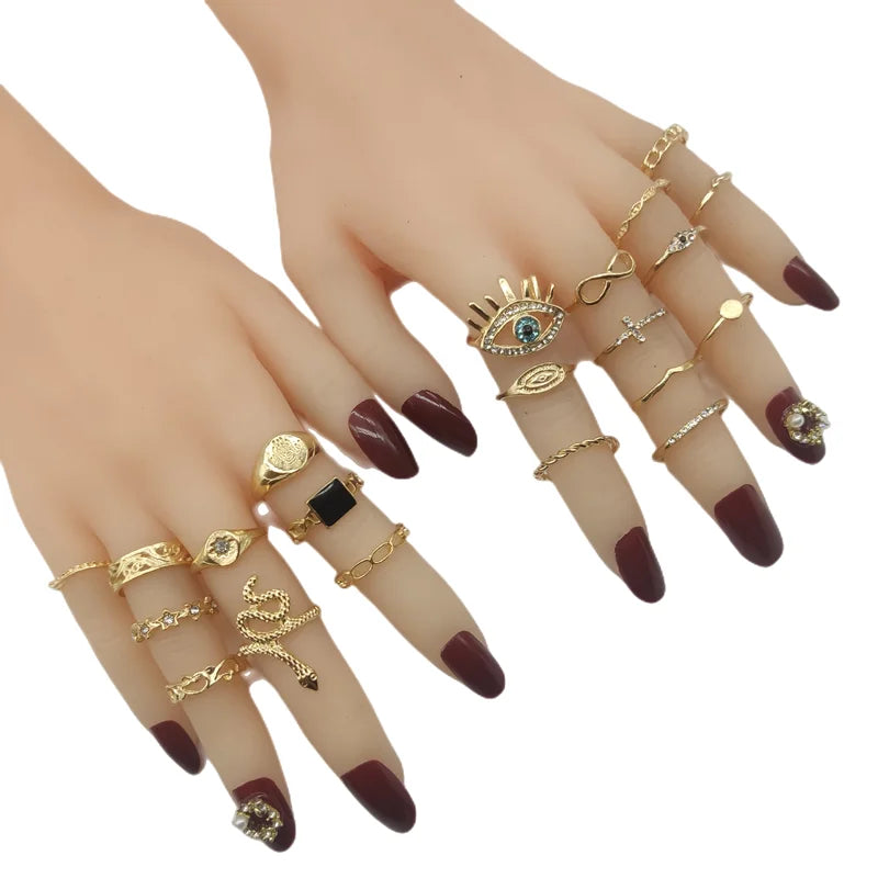 50pc/Lot Jewelry Factory In Stock Finger Rings Women Gold Antique Silver Plate Enamel Opal Crystal Snake Jewelry Party Bar Girl