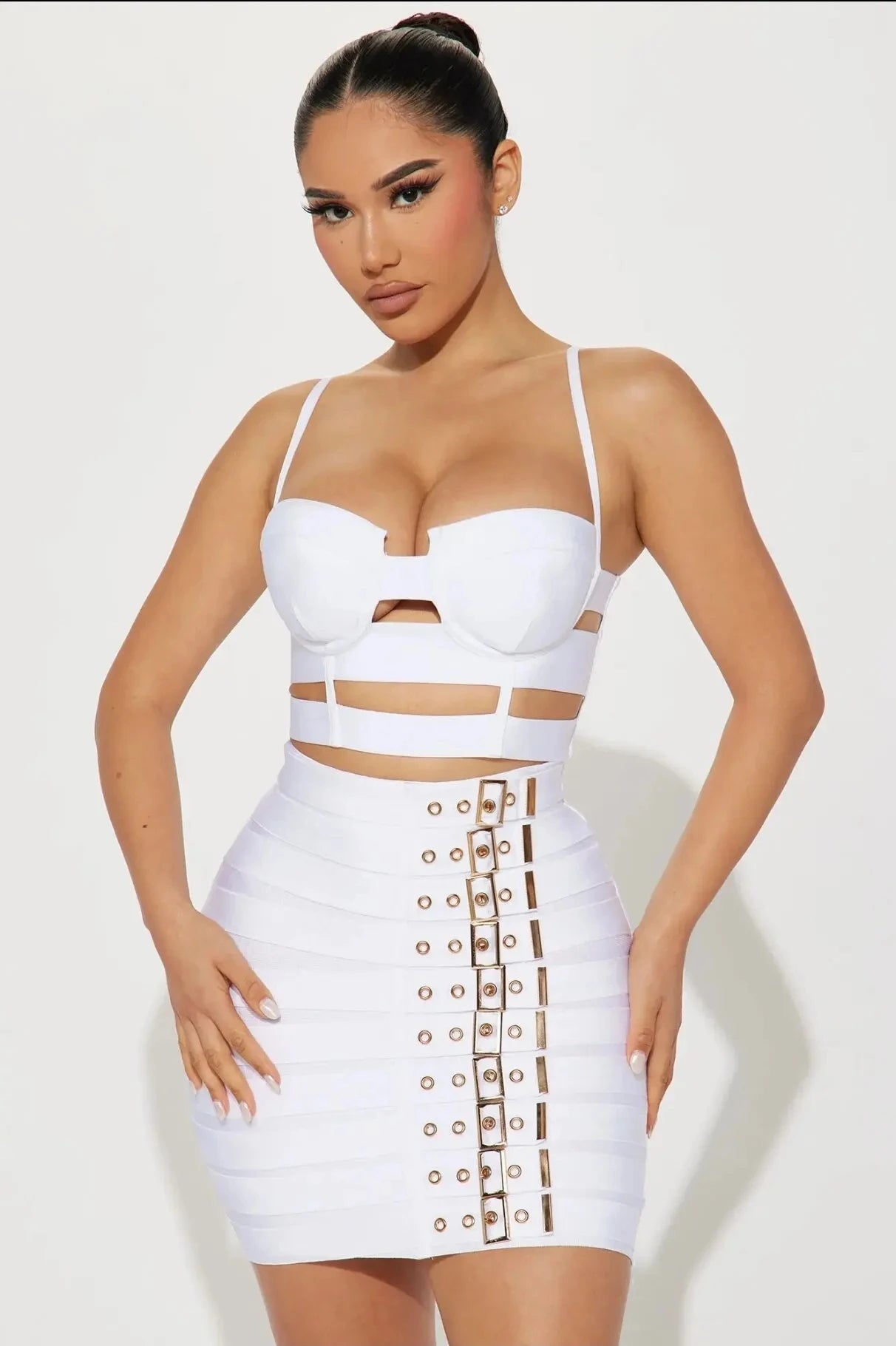 2025 New Arrival High Quality Women Sexy Bandage Tops Fashion Pencil Skirts Set Nightclub Party Celebrate Women's Set