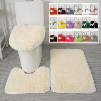 3er-Set einfarbige Heimteppiche Toilettendeckelbezug Teppich-Set rutschfeste Fußmatte für Badezimmerboden Badteppich Fußmatte