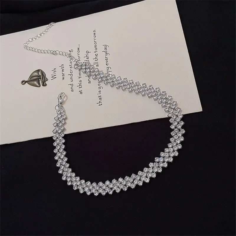 Fashion Gold Color Rhinestone Choker Necklaces for Women Geometric Crystal Necklaces Weddings Jewelry Party Gifts