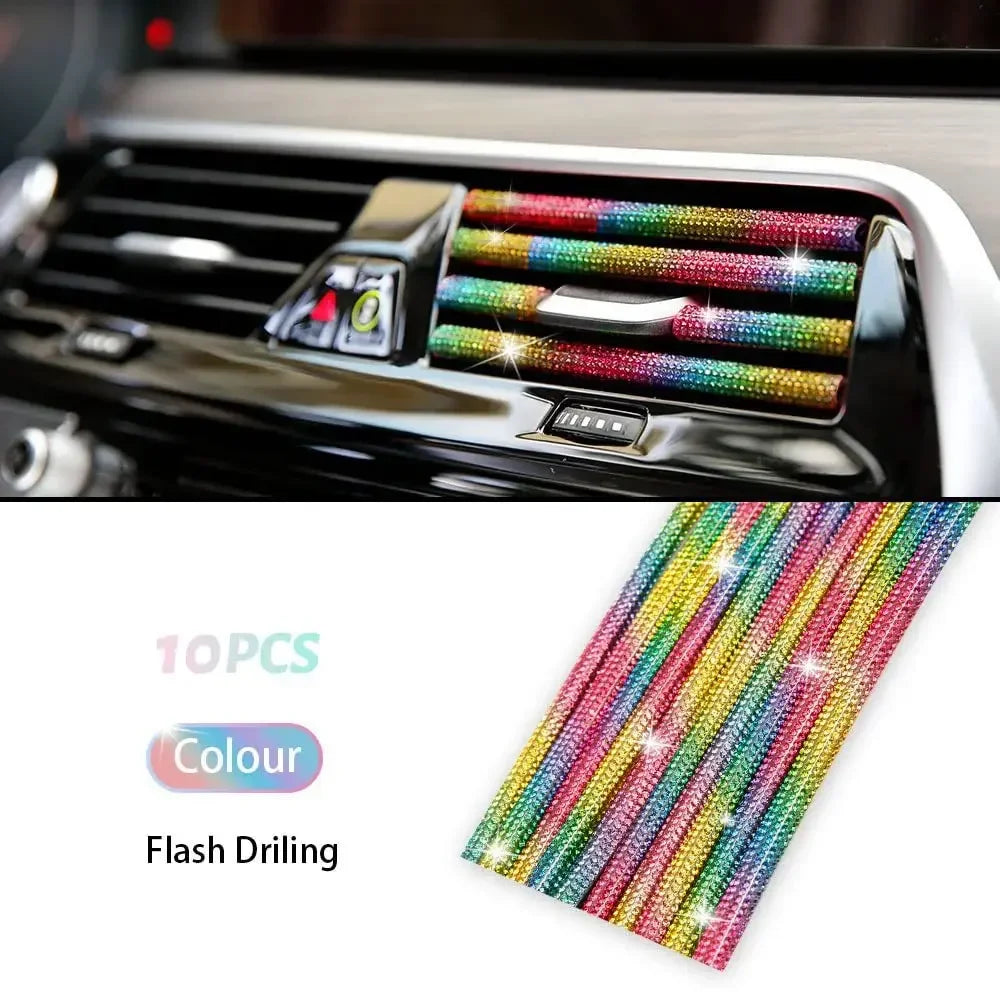 10 Stücke Diamant Auto Klimaanlage Outlet Streifen Bohrer U Form Strass Clip Dekoration Glänzende Kristall Trim Streifen Auto Zubehör
