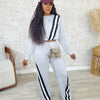 CM.YAYA Fashion Striped Splicing Women's Set Long Sleeve Sweatshirt and Sweat Pants Tracksuit 2024 Winter Two 2 Piece Set Outfit