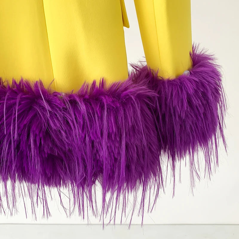 Yellow Dress Blazer Suits Purple Artificial Furffly Fashionable Luxury Jacket Fluff Is Removable Office Business Wear Blazers
