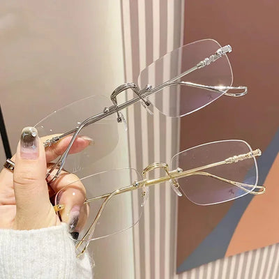 Transparente randlose rechteckige Sonnenbrille für Damen Harajuku Blocking Brille rahmenlose Anti-Blaulicht-Optikbrille