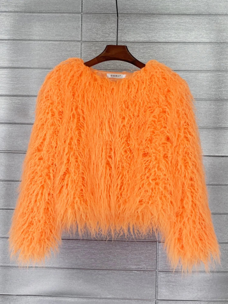 2023 Women Faux Fur Coat Autumn Winter High Quality Fluffy Short Coat Faux Fur Jacket