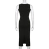 CIBBAR Basic Strick-Maxikleid Koreanische Mode Quadratischer Kragen Ärmellos Damenkleider Sommer Lässig Y2k Vintage All-Match Outfits