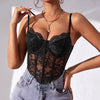 French Sexy Lace Underwire Rhomboid Fishbone Crop Top Backless Hottie Perspective Corset Red V-neck Elegant and Temperament Vest