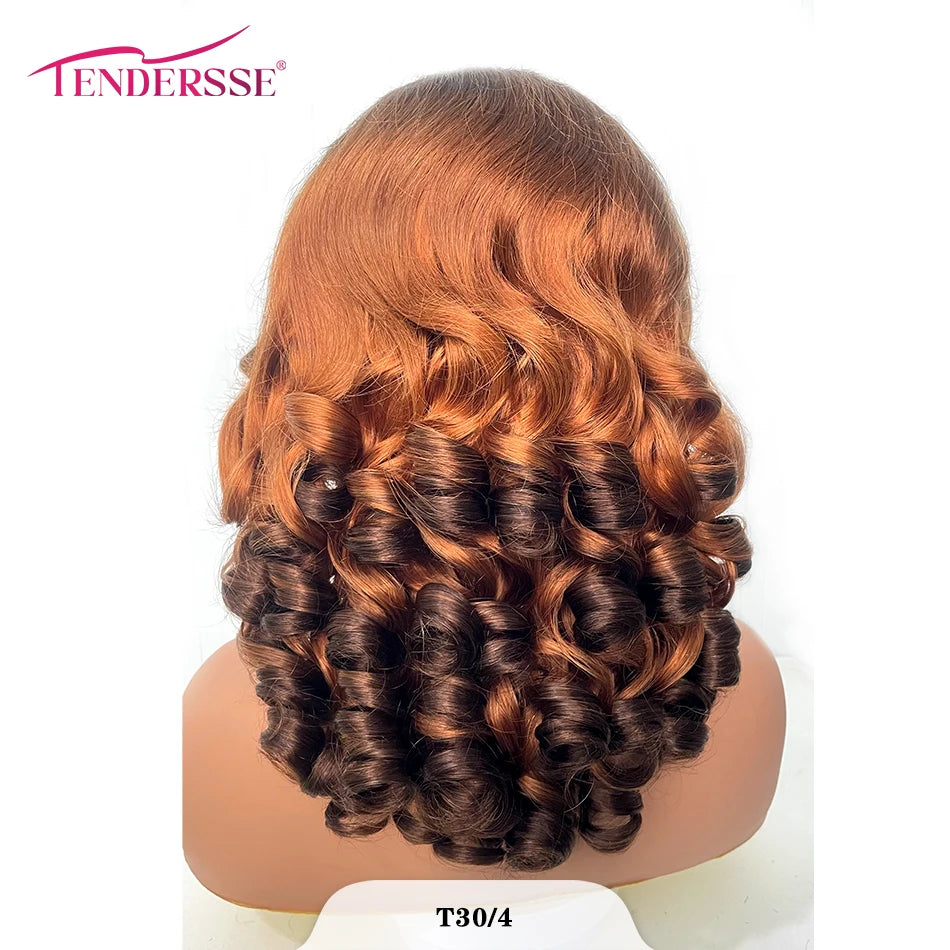 100% indisches Haar, federnde Locken, lockere Wellen, 13x4 HD Lace Front Perücke, Ombre Double Drawn Lockenperücke, 250% Dichte, klebstofffrei mit Babyhaar