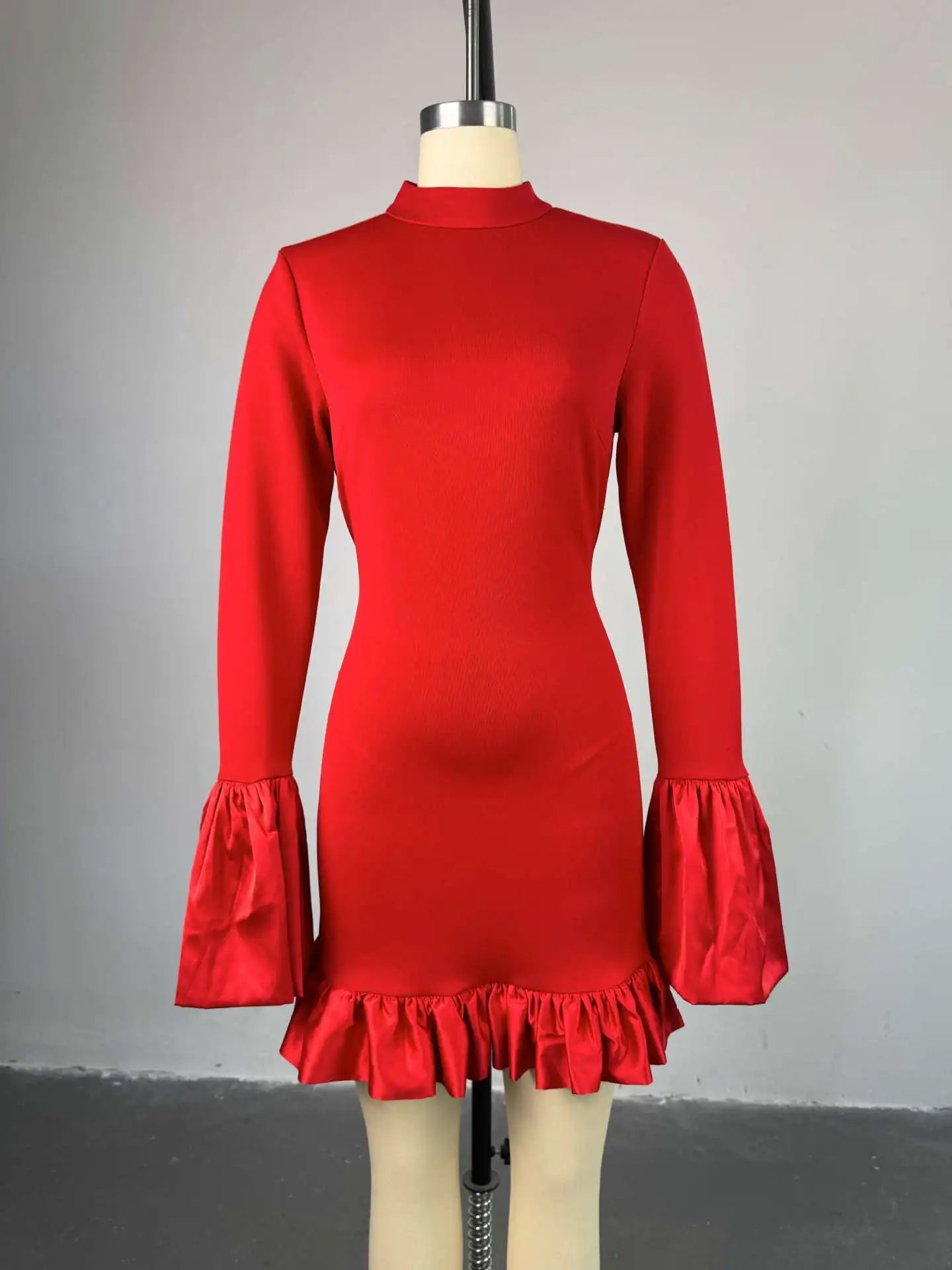 CM.YAYA Women O-neck Long Flare Sleeve Ruffles Mini Dress 2025 Spring Sweet Sexy Birthday Evening Night Party Vestidos Dresses