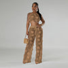 Women Two Piece Pant Sets Sexy Hollow Out Vest Sleeveless Tanks Tops Splice Long Pants Drawstring Streetwear Summer 2025