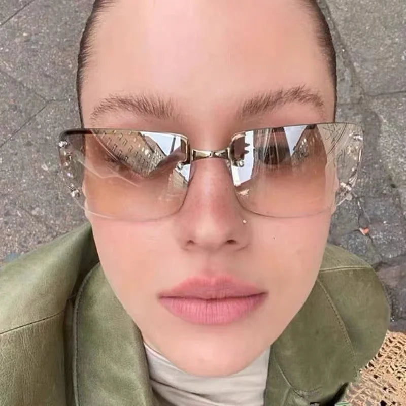 New Frameless Decorative Diamond Sunglasses Women's Design Brand Luxury Sun Glasses Outdoor Leisure Eyewear UV400 Gafas De Sol
