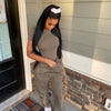 Two Piece Versatile Solid Color Sports And Leisure Set, Women's Cotton Slim Fit T-shirt Paired With Loose Jogging Pants