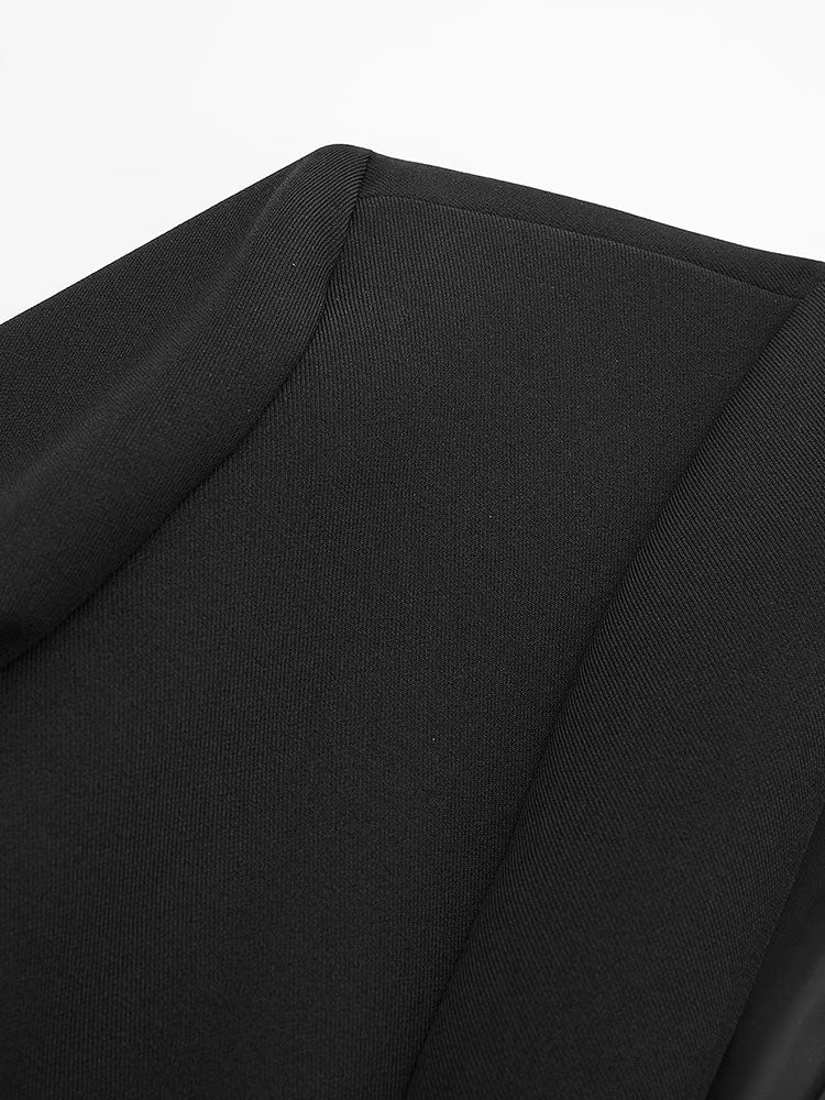 Willshela Damenmode Satin Schwarz mit Feder Blazer Jacke Vintage Kerbausschnitt Einreiher Lange Ärmel Damen Outfits