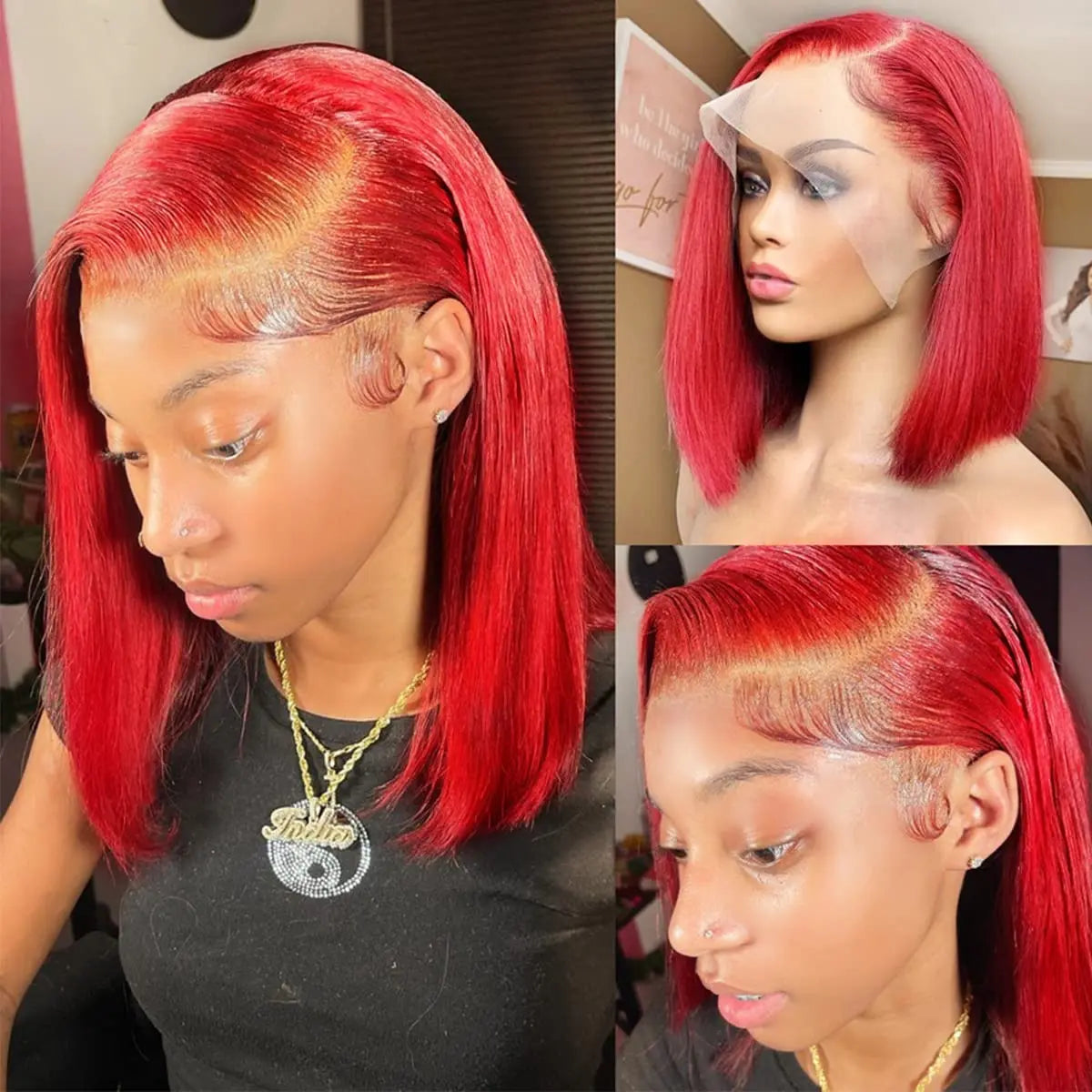 Kurze Ombre Honigblonde Bob Perücke mit Babyhaar Honigbraune Glatte Echthaarperücken Lace Part Seitenbraune Perücken für Schwarze Frauen