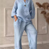 Cotton Linen Sets Two 2 Pieces Sale Casual Long Sleeve Button Loose Blouse Shirt&High Elastic Wide Leg Loose Pant Suits NMD-3021