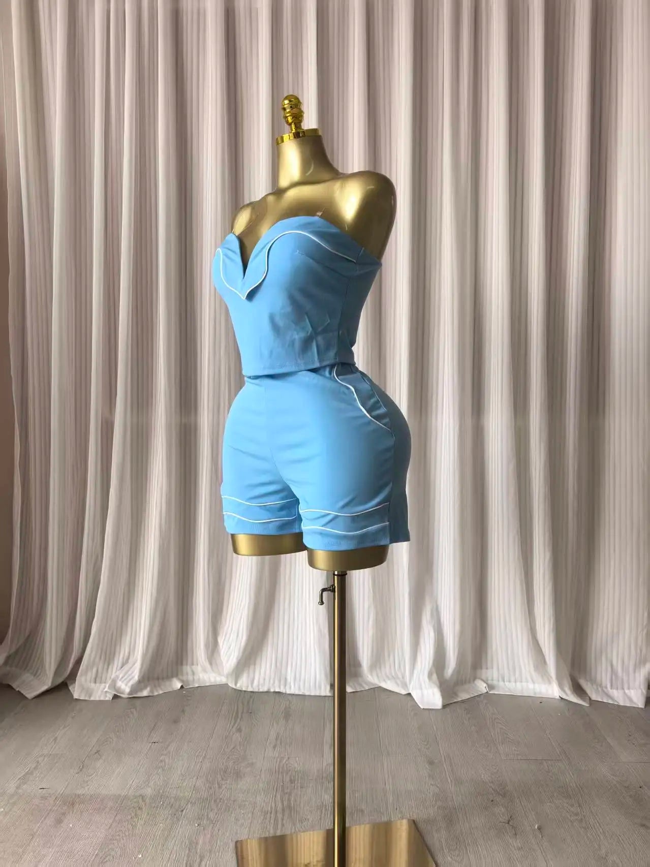 GLCMYAYA Fashion Striped Splicing Women's Set Strapless Crop Top and Shorts Suit 2026 Spring Vacation Two 2 Piece Set Outfits