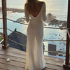 Sexy Women Long Knit Beach Dress Hollow-Out Deep V-Neck Long Sleeve Bikini Cover-Ups Dress Fall Backless Holiday Dress