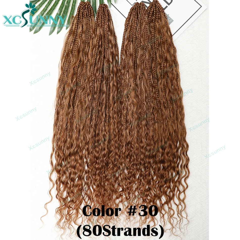 Crochet Braids Echthaar vorgeflochten Boho Box Braid Häkelzöpfe Echthaar vorgeflechtet mit lockigen Enden 100 Strähnen Farbe 30 27