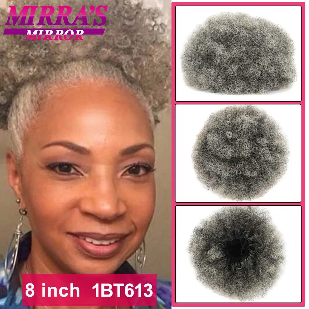 Synthetic Afro Puff Drawstring Ponytail Hair Bun 10 Inch Short Afro Kinkys Curly Afro Bun Extension Hairpieces Large Size