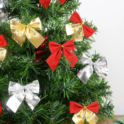 12/24 Stück Weihnachtsschleife Rot Gold Mini Weihnachtsbaum Schleifen Anhänger Ornamente für Heimdekoration Navidad Neujahrsparty DIY Geschenke
