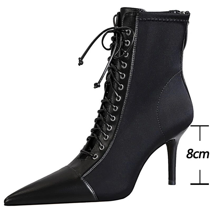 BIGTREE Shoes Cross Straps Sexy Women Boots Pointed Toe Stiletto High-heel Boots 2025 New Women's Ankle Boots Plus Size 42 43