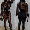 FAGADOER Sexy Mesh Damen 2-teiliges Set Outfit Durchsichtiges Langarm Crop Top + Skinny Hose Anzüge Weibliche Streetwear Kleidung Neu