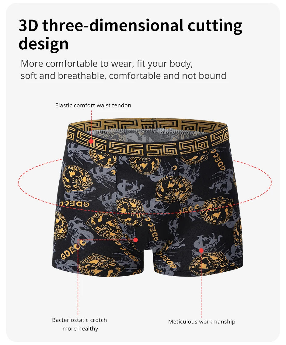 5/10er Pack Herren Boxer-Unterhosen, Schwarz Gold Bedruckt, Bequem und Vielseitig, Übergröße, Sexy, für junge Männer, Freizeit, Sport, Strandsh