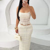 Weird Puss Mesh Backless 2 Piece Set Women Halter Lace-Up See Through Crop Tops+Loose Elegant Long Skirts Vacation Trend Outfits