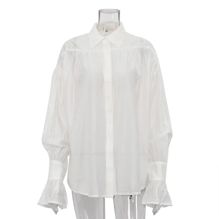 Tossy Lässige lockere durchsichtige Hemden Damen Herbst Revers Langarm Patchwork Bluse Top Streetwear weibliche einfarbige Hemden Top