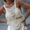 Fashion Pearl Beading Tops Wpmen V-neck Handmade Bra Top Ladies Party Female Elegant Beaded Vest Tops