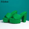 Eilyken Sommer-Fashion Damen Pantoletten Bankett Nachtclub Plateau Chunky High Heels Mules Slides Grüne Weiße Sandalen