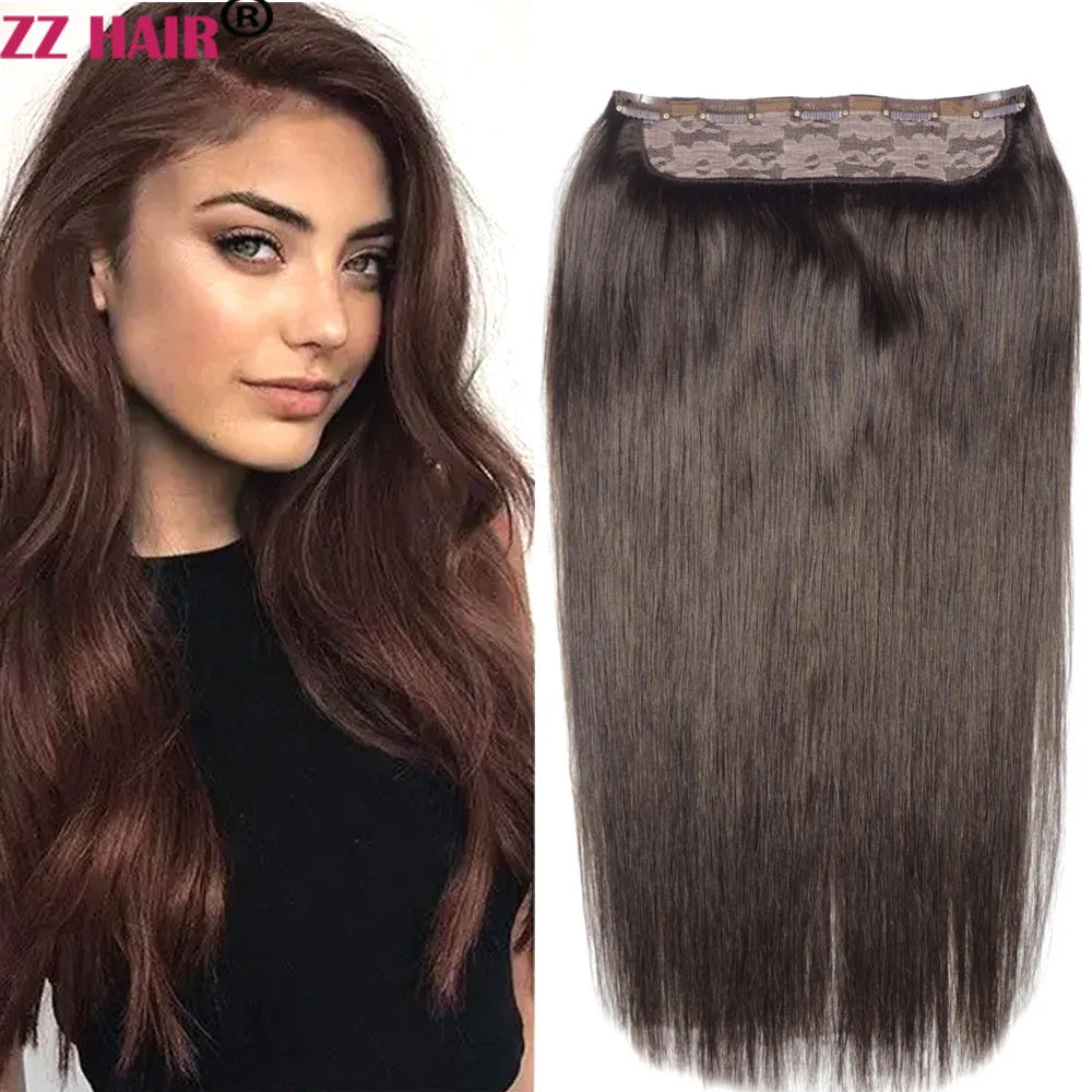 ZZHAIR 100% Brazilian Human Remy Hair Extensions 16"-26" 1Pcs Set 100g-200g One Piece 5 Clips In Natural Straight
