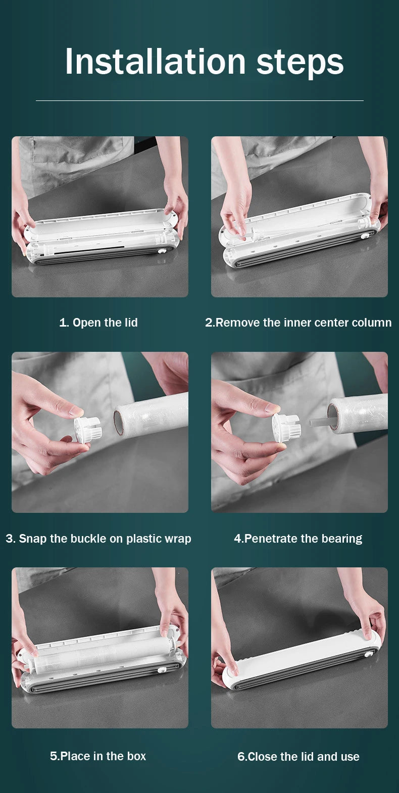 Magnetic Refillable Plastic Wrap Dispenser With Cutter, Tin Aluminum Foil Dispenser Cutter, Film Wrap Dispenser Kitchen Tool
