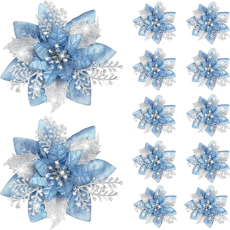 5 Stück 14,5 cm Glitzer künstliche Weihnachtsblumen fröhliche Weihnachtsbaumdekoration Neujahrsornamente gefälschte Blumen Weihnachten Natal